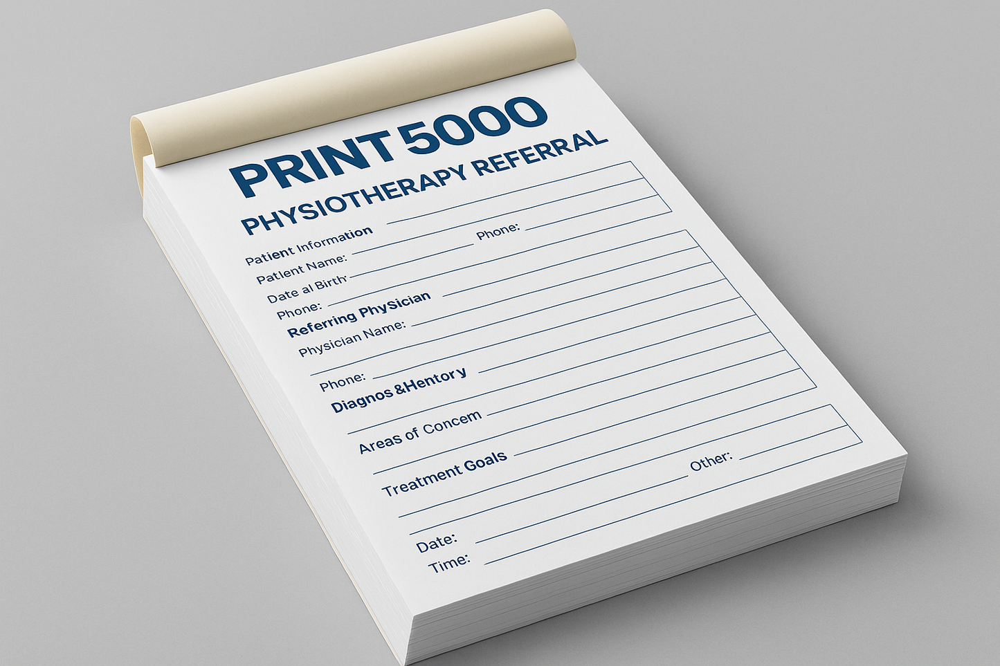 physiotherapy referral pads with PRINT 5000 Logo