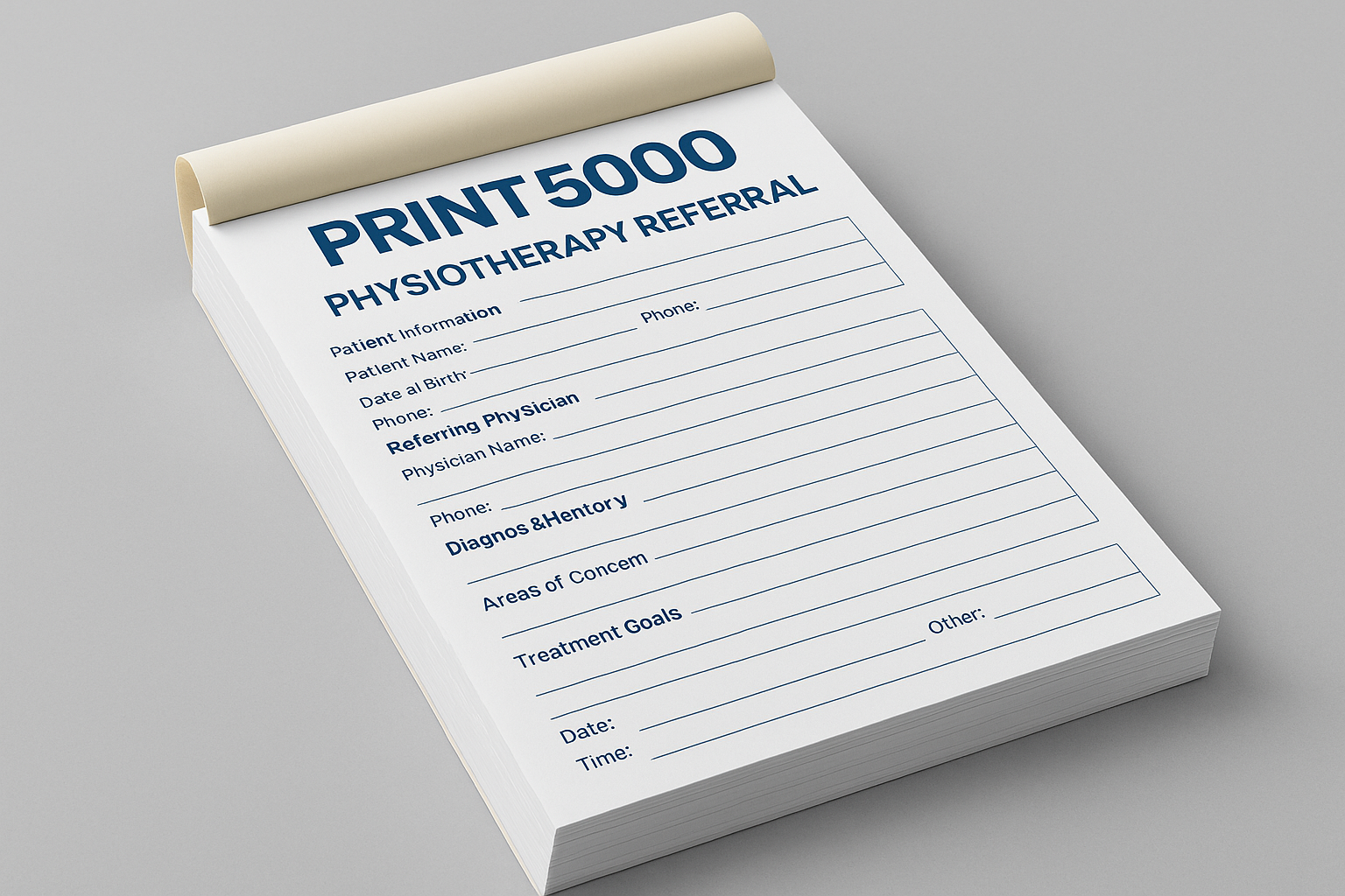 physiotherapy referral pads with PRINT 5000 Logo