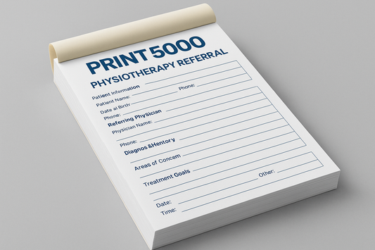 physiotherapy referral pads with PRINT 5000 Logo